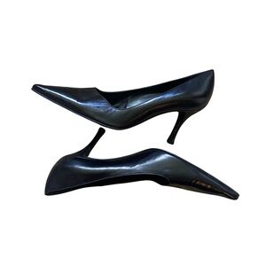 Vintage Y2K Sergio Rossi Heels Pointy Black Leather Shoes 39.5 Italian
